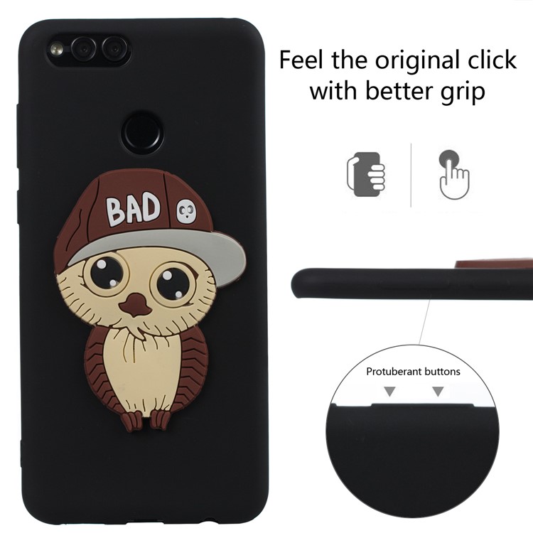 Cute 3D Owl with Cap Pattern TPU Phone Case for Huawei Honor 7X - Black-3