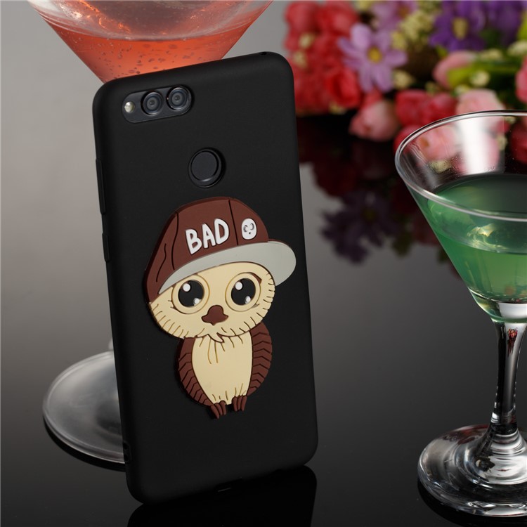 Cute 3D Owl with Cap Pattern TPU Phone Case for Huawei Honor 7X - Black-4