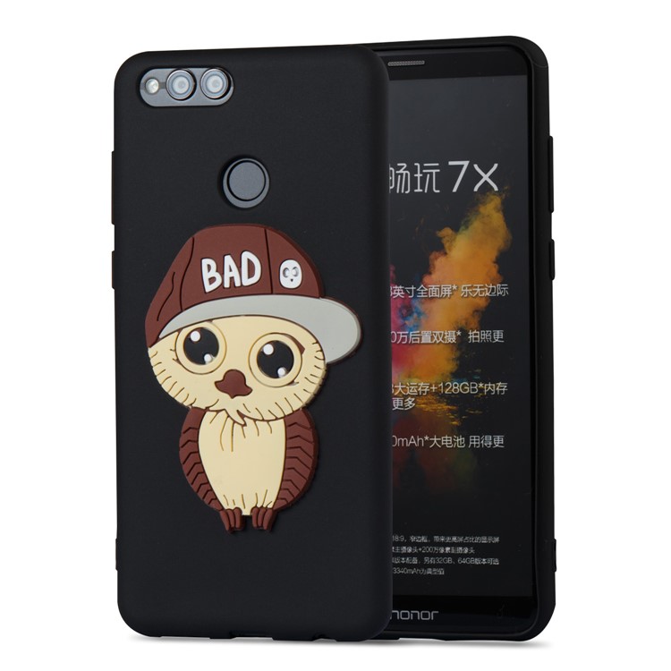 Cute 3D Owl with Cap Pattern TPU Phone Case for Huawei Honor 7X - Black-5