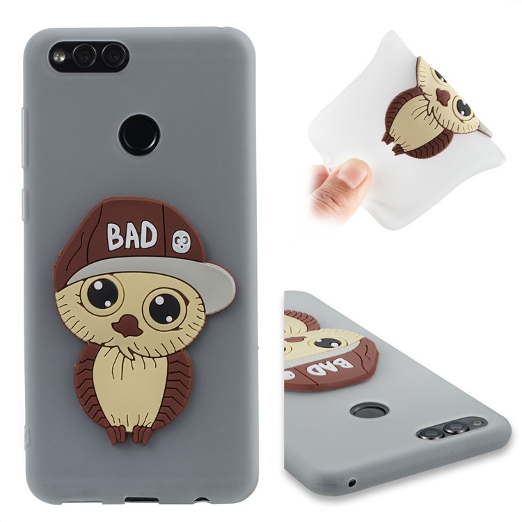 Cute 3D Owl with Cap Pattern Soft TPU Casing for Huawei Honor 7X - Grey-1