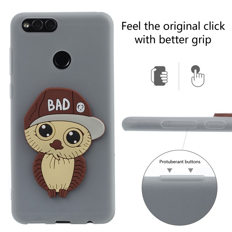 Cute 3D Owl with Cap Pattern Soft TPU Casing for Huawei Honor 7X - Grey-3