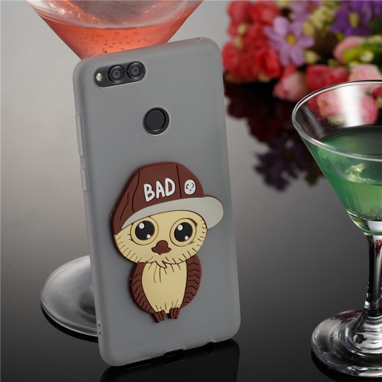 Cute 3D Owl with Cap Pattern Soft TPU Casing for Huawei Honor 7X - Grey-4