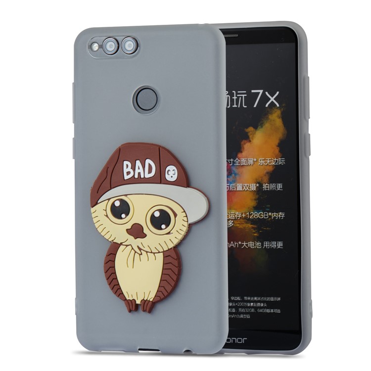 Cute 3D Owl with Cap Pattern Soft TPU Casing for Huawei Honor 7X - Grey-5
