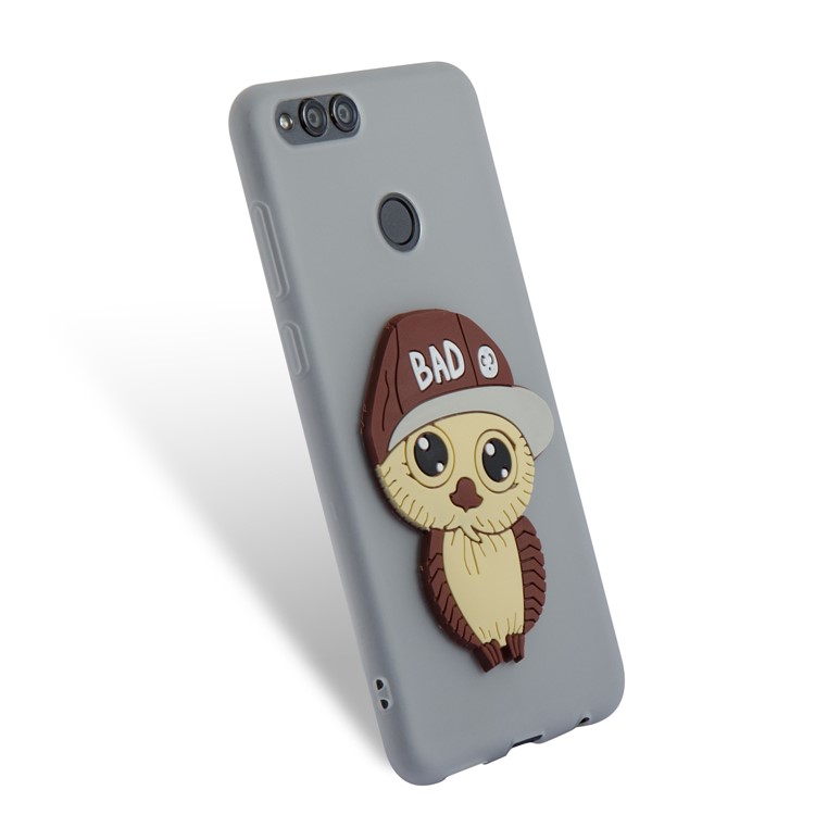 Cute 3D Owl with Cap Pattern Soft TPU Casing for Huawei Honor 7X - Grey-6