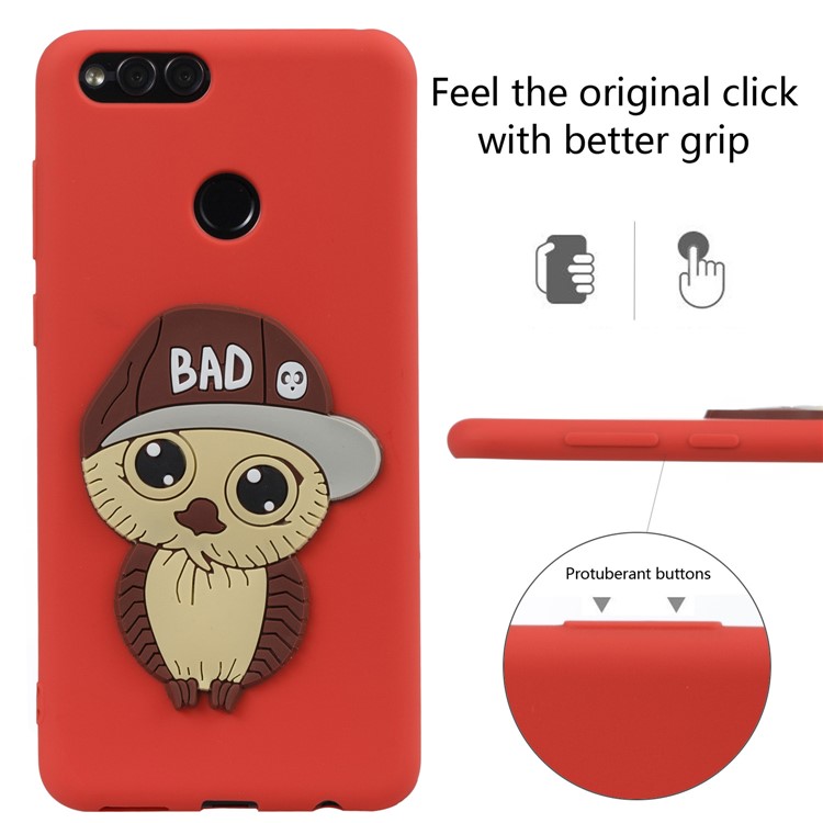 For Huawei Honor 7X Cute 3D Owl with Cap Pattern TPU Back Cover Case - Red-3