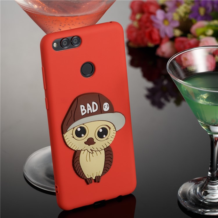 For Huawei Honor 7X Cute 3D Owl with Cap Pattern TPU Back Cover Case - Red-4