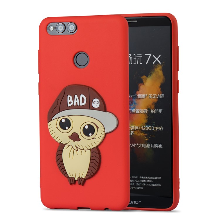 For Huawei Honor 7X Cute 3D Owl with Cap Pattern TPU Back Cover Case - Red-5