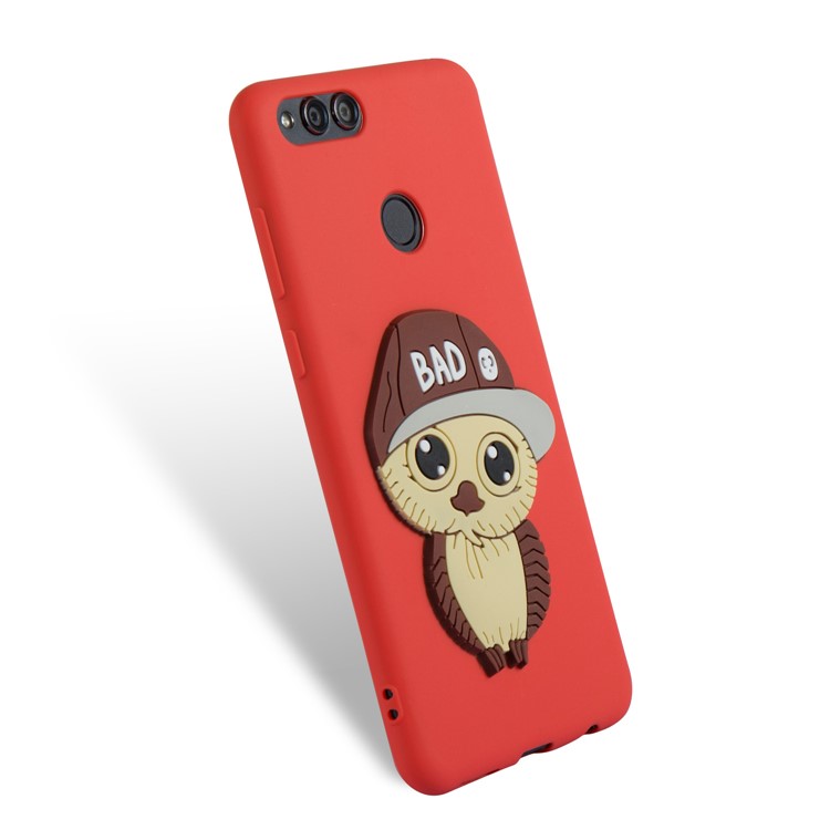 For Huawei Honor 7X Cute 3D Owl with Cap Pattern TPU Back Cover Case - Red-6