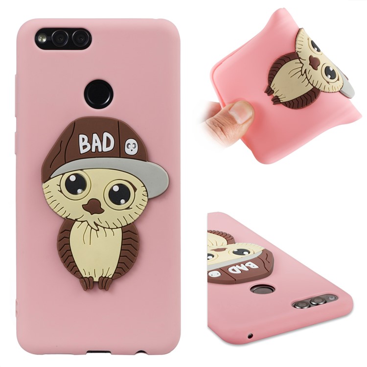Cute 3D Owl with Cap Pattern TPU Protective Back Case for Huawei Honor 7X - Pink-1