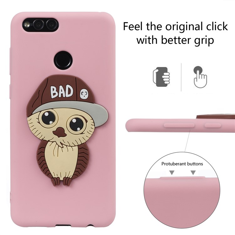Cute 3D Owl with Cap Pattern TPU Protective Back Case for Huawei Honor 7X - Pink-3