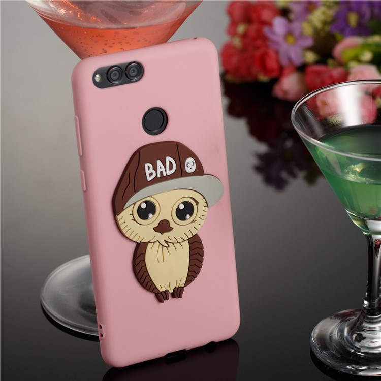 Cute 3D Owl with Cap Pattern TPU Protective Back Case for Huawei Honor 7X - Pink-4