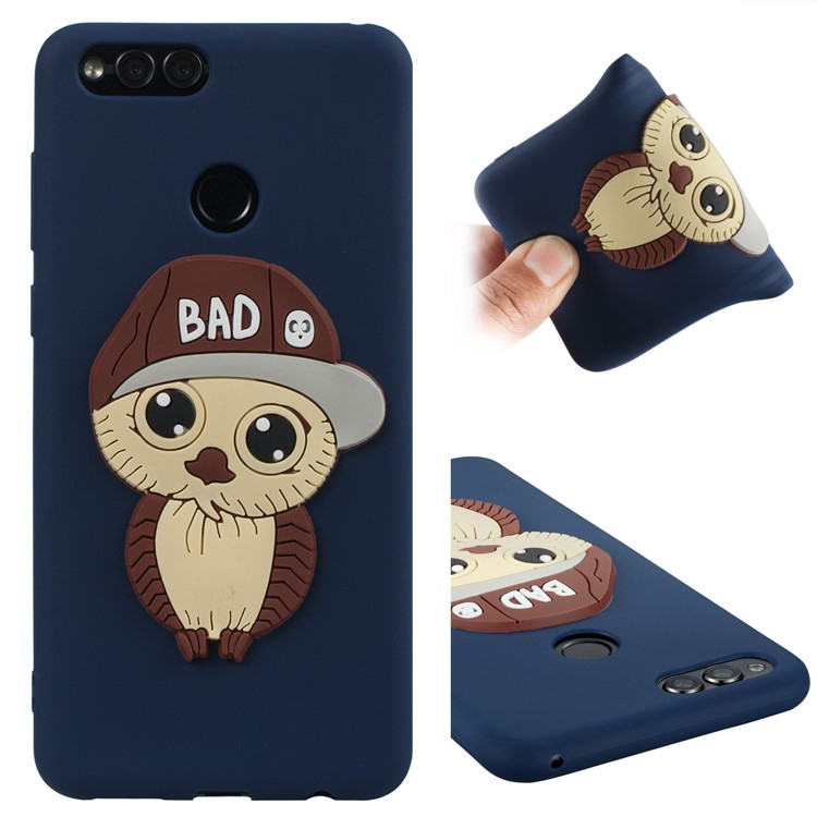 For Huawei Honor 7X Cute 3D Owl with Cap Pattern Flexible TPU Mobile Phone Back Case - Dark Blue-1
