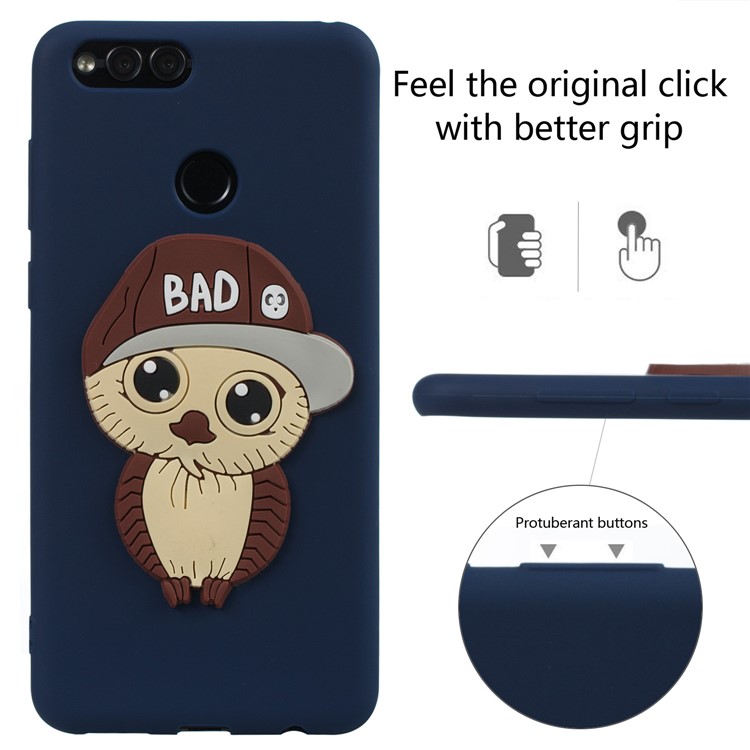 For Huawei Honor 7X Cute 3D Owl with Cap Pattern Flexible TPU Mobile Phone Back Case - Dark Blue-3