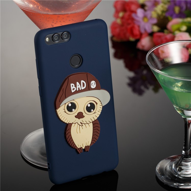 For Huawei Honor 7X Cute 3D Owl with Cap Pattern Flexible TPU Mobile Phone Back Case - Dark Blue-4