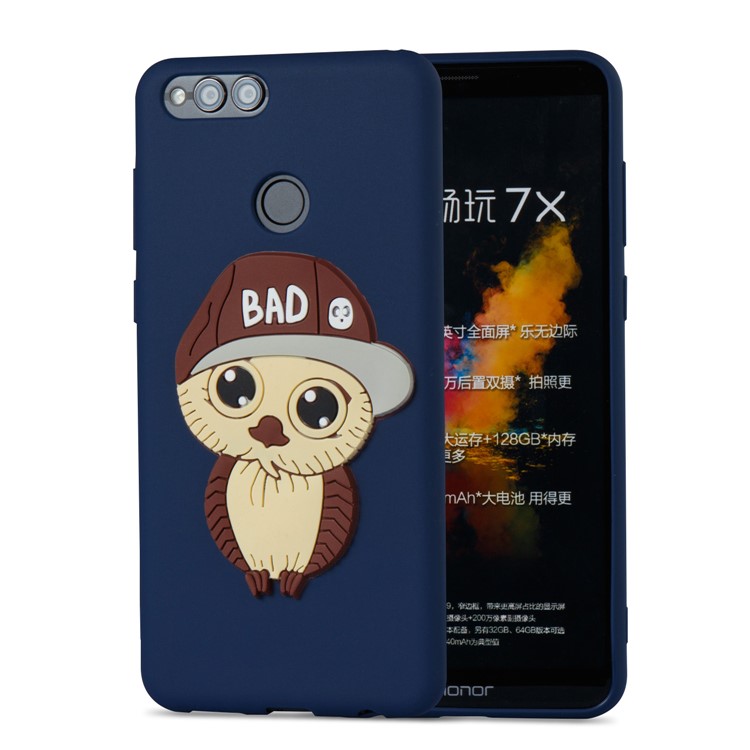 For Huawei Honor 7X Cute 3D Owl with Cap Pattern Flexible TPU Mobile Phone Back Case - Dark Blue-5