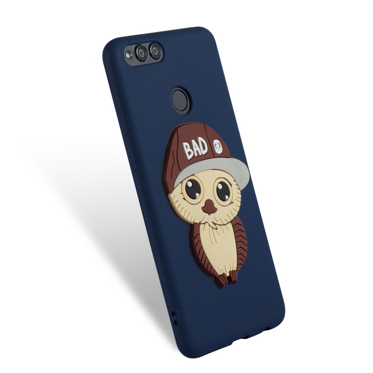 For Huawei Honor 7X Cute 3D Owl with Cap Pattern Flexible TPU Mobile Phone Back Case - Dark Blue-6