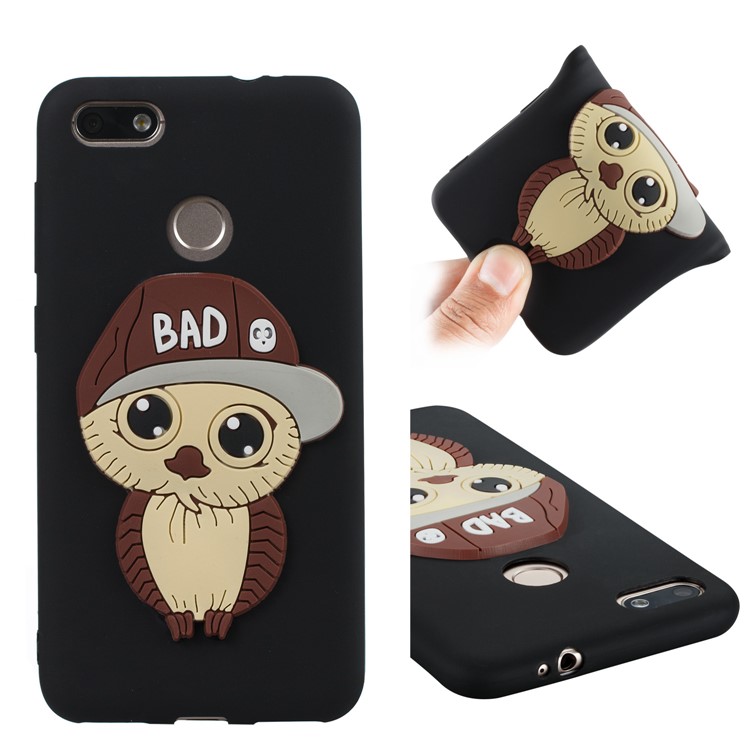 Cute 3D Male Owl TPU Soft Phone Case for Huawei P9 lite mini/Y6 Pro (2017)/Enjoy 7 - Black-1