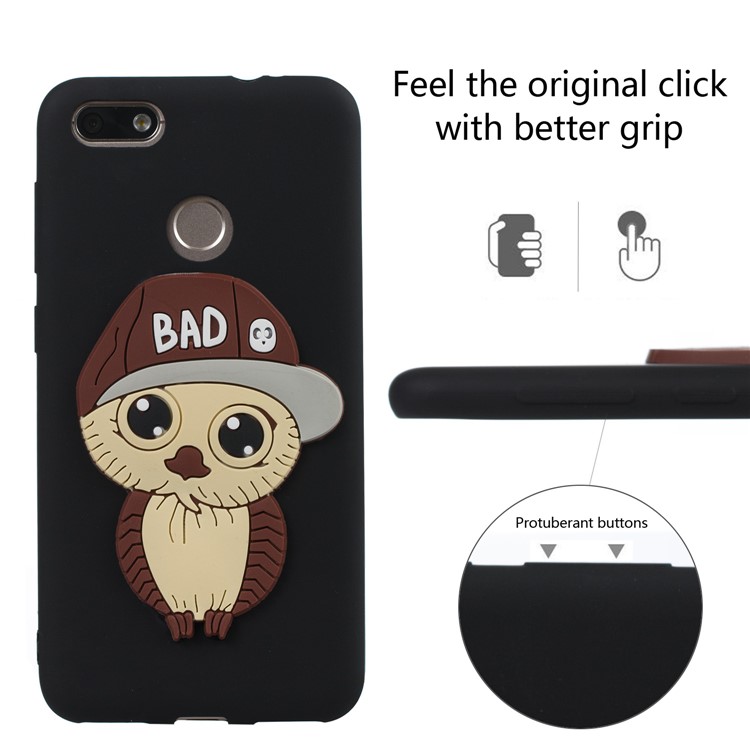 Cute 3D Male Owl TPU Soft Phone Case for Huawei P9 lite mini/Y6 Pro (2017)/Enjoy 7 - Black-3