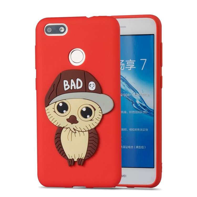 Cute 3D Male Owl TPU Soft Phone Shell for Huawei P9 lite mini/Y6 Pro (2017)/Enjoy 7 - Red-5