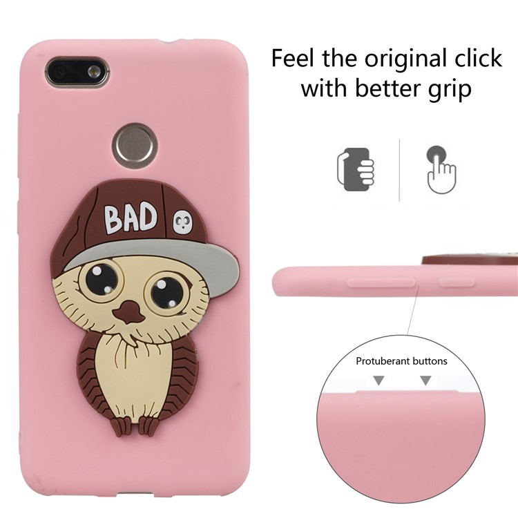 Cute 3D Male Owl TPU Soft Mobile Phone Case for Huawei P9 lite mini/Y6 Pro (2017)/Enjoy 7 - Pink-3