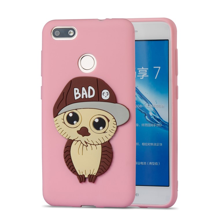 Cute 3D Male Owl TPU Soft Mobile Phone Case for Huawei P9 lite mini/Y6 Pro (2017)/Enjoy 7 - Pink-5
