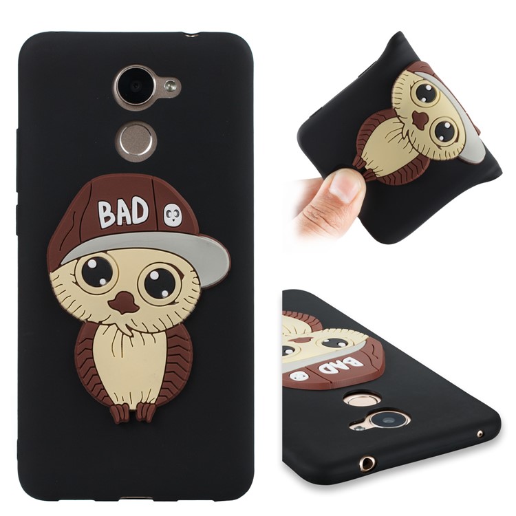 Cute 3D Male Owl TPU Soft Phone Case for Huawei Enjoy 7 Plus/Y7 (2017)/Y7 Prime - Black-1