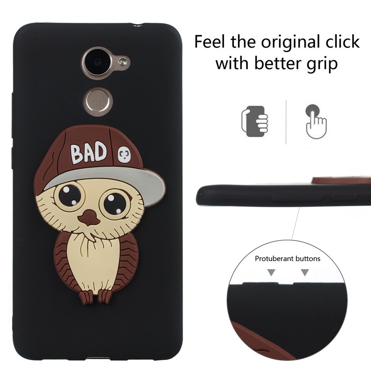 Cute 3D Male Owl TPU Soft Phone Case for Huawei Enjoy 7 Plus/Y7 (2017)/Y7 Prime - Black-3