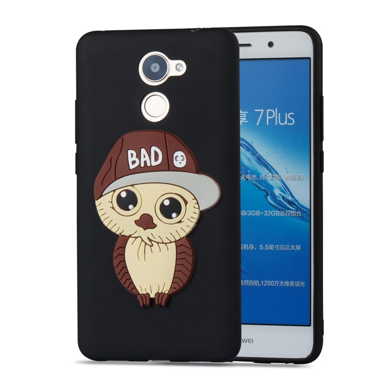 Cute 3D Male Owl TPU Soft Phone Case for Huawei Enjoy 7 Plus/Y7 (2017)/Y7 Prime - Black-5