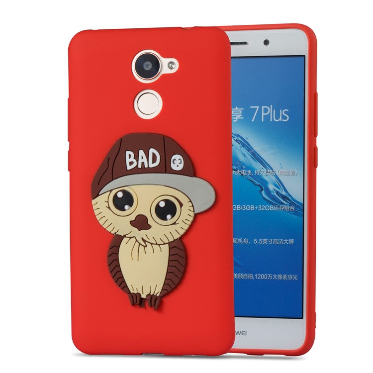 Cute 3D Male Owl TPU Soft Phone Shell for Huawei Enjoy 7 Plus/Y7 (2017)/Y7 Prime - Red-5
