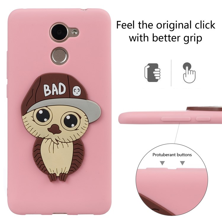 Cute 3D Male Owl TPU Soft Phone Casing for Huawei Enjoy 7 Plus/Y7 (2017)/Y7 Prime - Pink-3