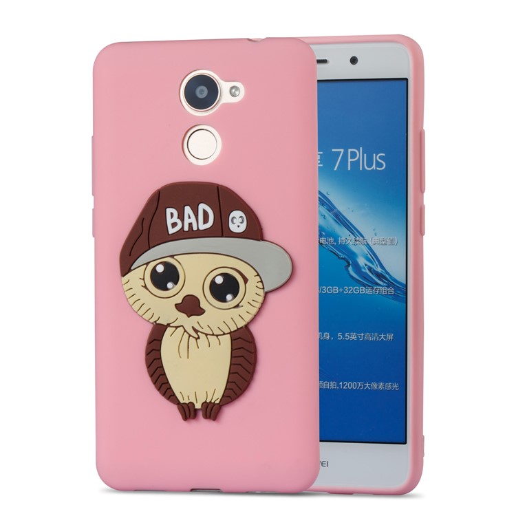 Cute 3D Male Owl TPU Soft Phone Casing for Huawei Enjoy 7 Plus/Y7 (2017)/Y7 Prime - Pink-5