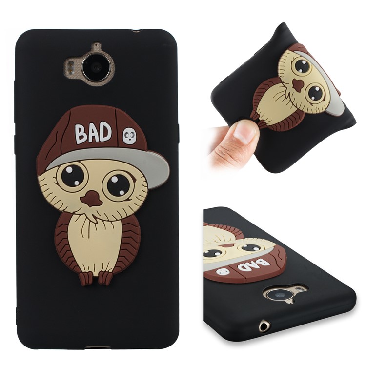 Lovely 3D Male Owl TPU Case for Huawei Y6 (2017)/Y5 (2017) - Black-1