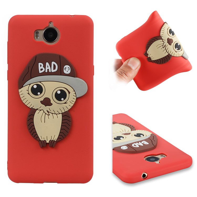 Lovely 3D Male Owl TPU Shell for Huawei Y6 (2017)/Y5 (2017) - Red-1