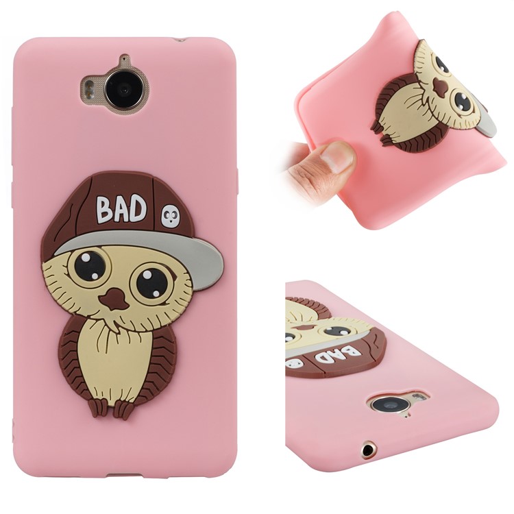 Lovely 3D Male Owl TPU Phone Case for Huawei Y6 (2017)/Y5 (2017) - Pink-1