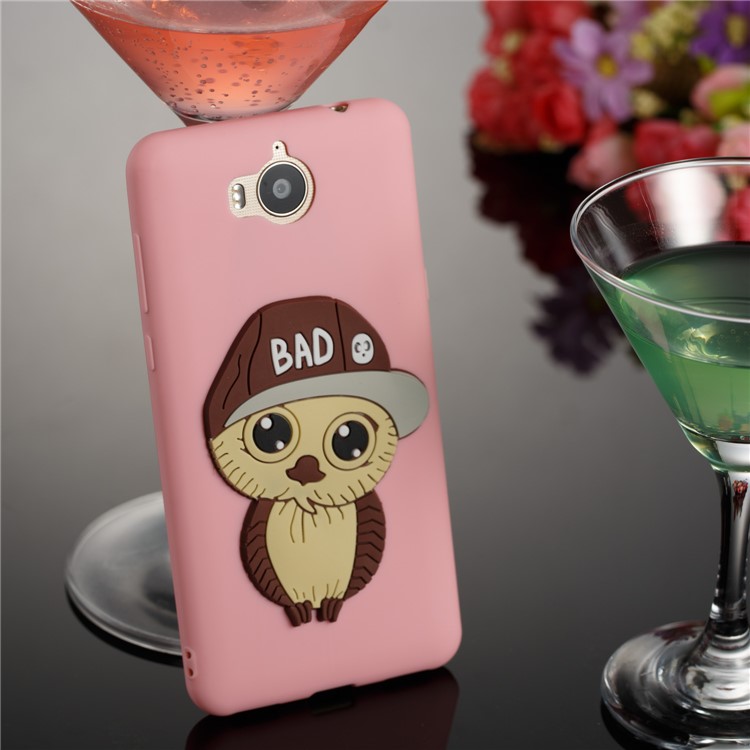 Lovely 3D Male Owl TPU Phone Case for Huawei Y6 (2017)/Y5 (2017) - Pink-4