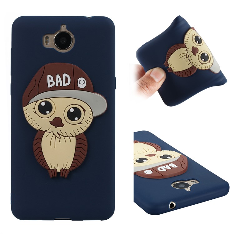 Lovely 3D Male Owl TPU Mobile Casing for Huawei Y6 (2017)/Y5 (2017) - Dark Blue-1