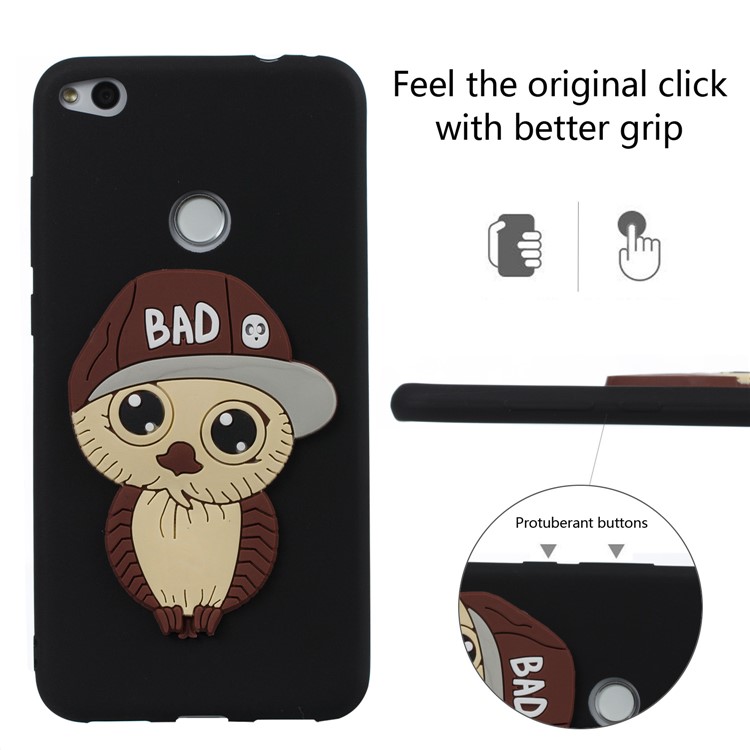 Cute 3D Male Owl TPU Soft Phone Case for Huawei P8 Lite (2017)/Honor 8 Lite - Black-5