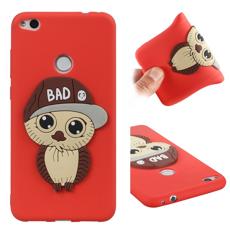 Cute 3D Male Owl TPU Soft Phone Shell for Huawei P8 Lite (2017)/Honor 8 Lite - Red-1
