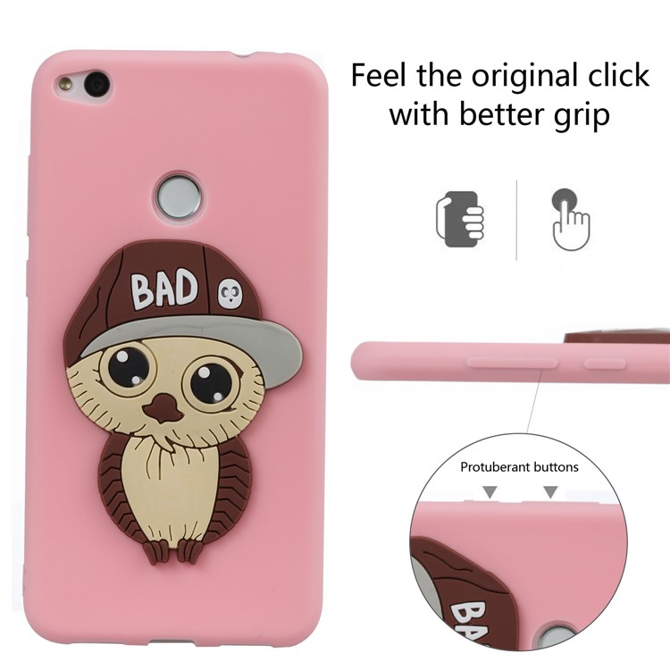 Cute 3D Male Owl TPU Soft Phone Casing for Huawei P8 Lite (2017)/Honor 8 Lite - Pink-3