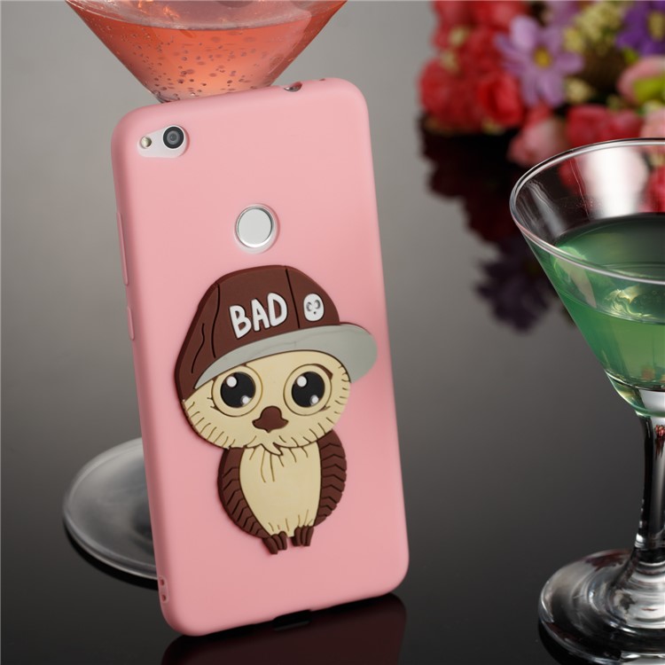 Cute 3D Male Owl TPU Soft Phone Casing for Huawei P8 Lite (2017)/Honor 8 Lite - Pink-4