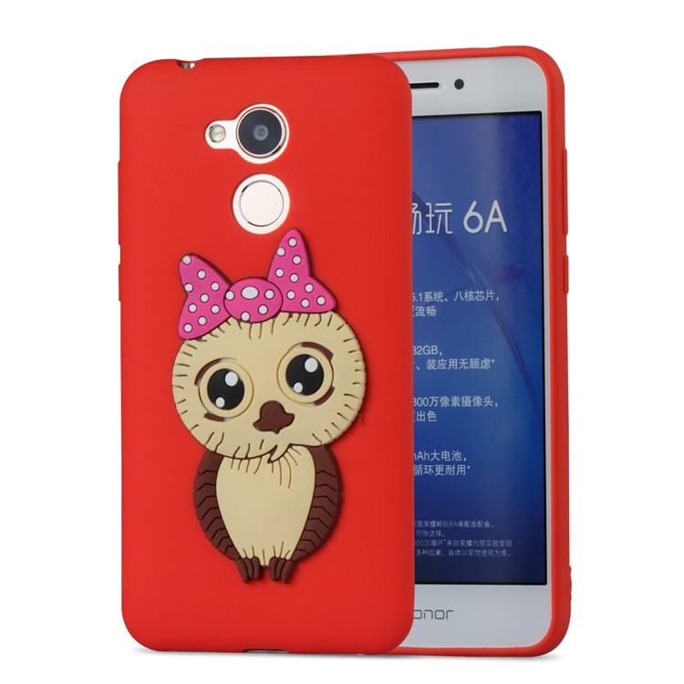 Cute 3D Female Owl Pattern TPU Shell Case for Huawei Honor 6A / Honor 5C pro - Red-5