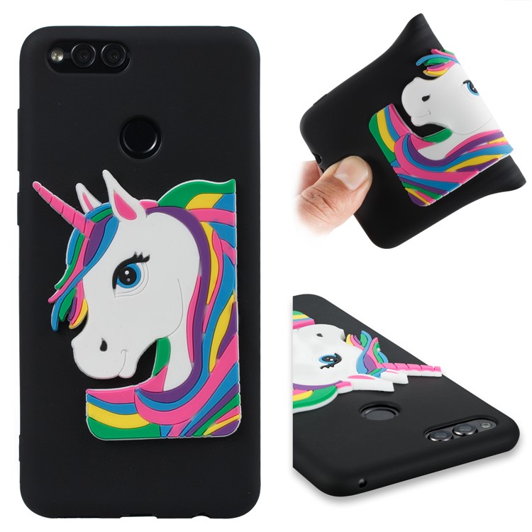 Lovely 3D Unicorn Soft TPU Case Cover for Huawei Honor 7X - Black-1