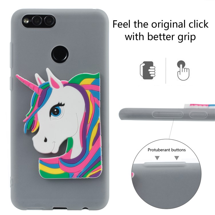 Lovely 3D Unicorn Soft TPU Protective Back Cover for Huawei Honor 7X - White-3