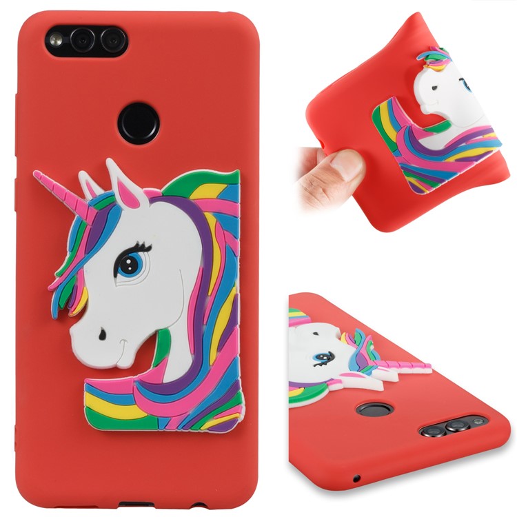 Lovely 3D Unicorn Soft TPU Mobile Case for Huawei Honor 7X - Red-1
