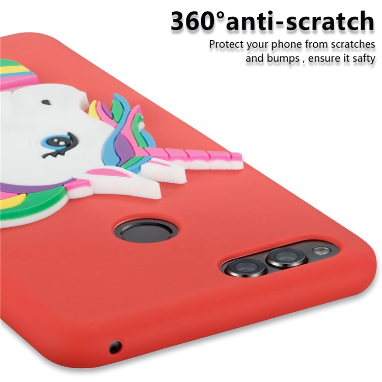 Lovely 3D Unicorn Soft TPU Mobile Case for Huawei Honor 7X - Red-2