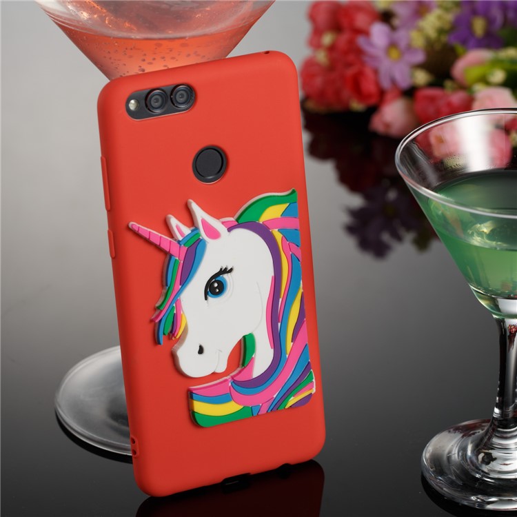 Lovely 3D Unicorn Soft TPU Mobile Case for Huawei Honor 7X - Red-4