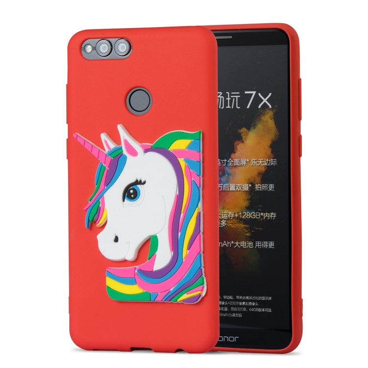 Lovely 3D Unicorn Soft TPU Mobile Case for Huawei Honor 7X - Red-5