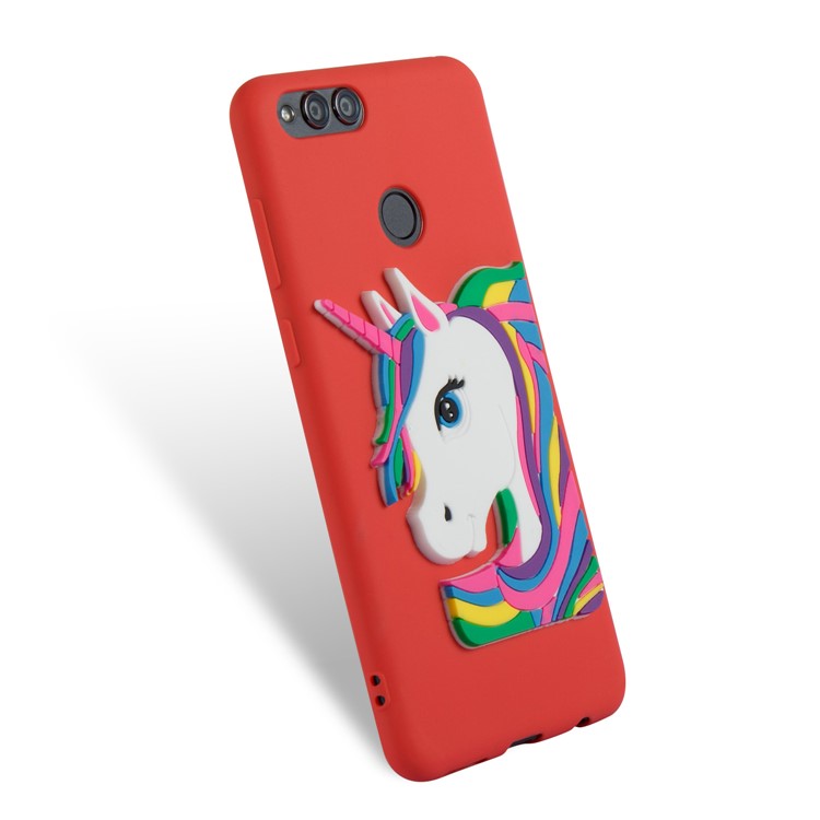 Lovely 3D Unicorn Soft TPU Mobile Case for Huawei Honor 7X - Red-6