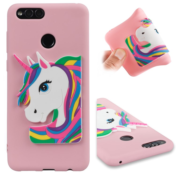 For Huawei Honor 7X Lovely 3D Unicorn Soft TPU Back Cellphone Casing - Pink-1