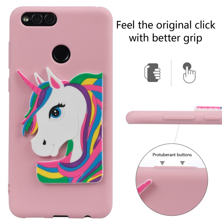 For Huawei Honor 7X Lovely 3D Unicorn Soft TPU Back Cellphone Casing - Pink-3